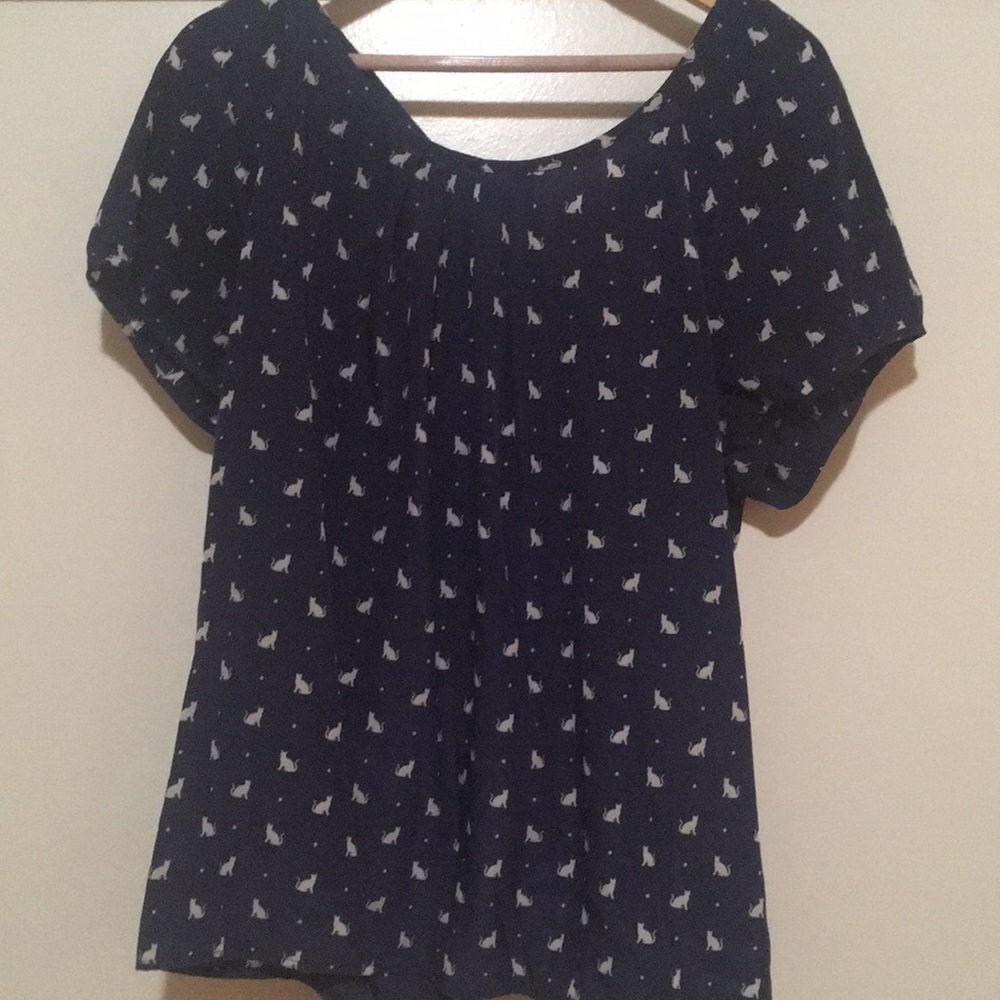 Old Navy cat print Navy blouse tie back size XXL